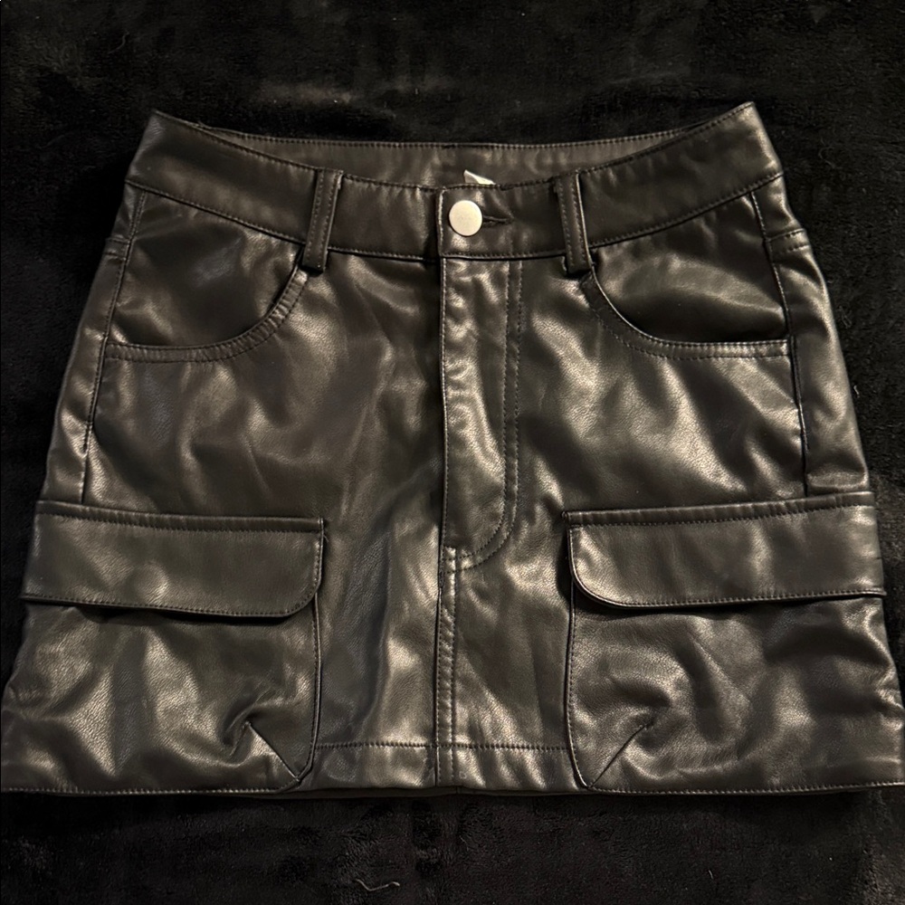 Altar'd State Black Faux Leather Mini Skirt